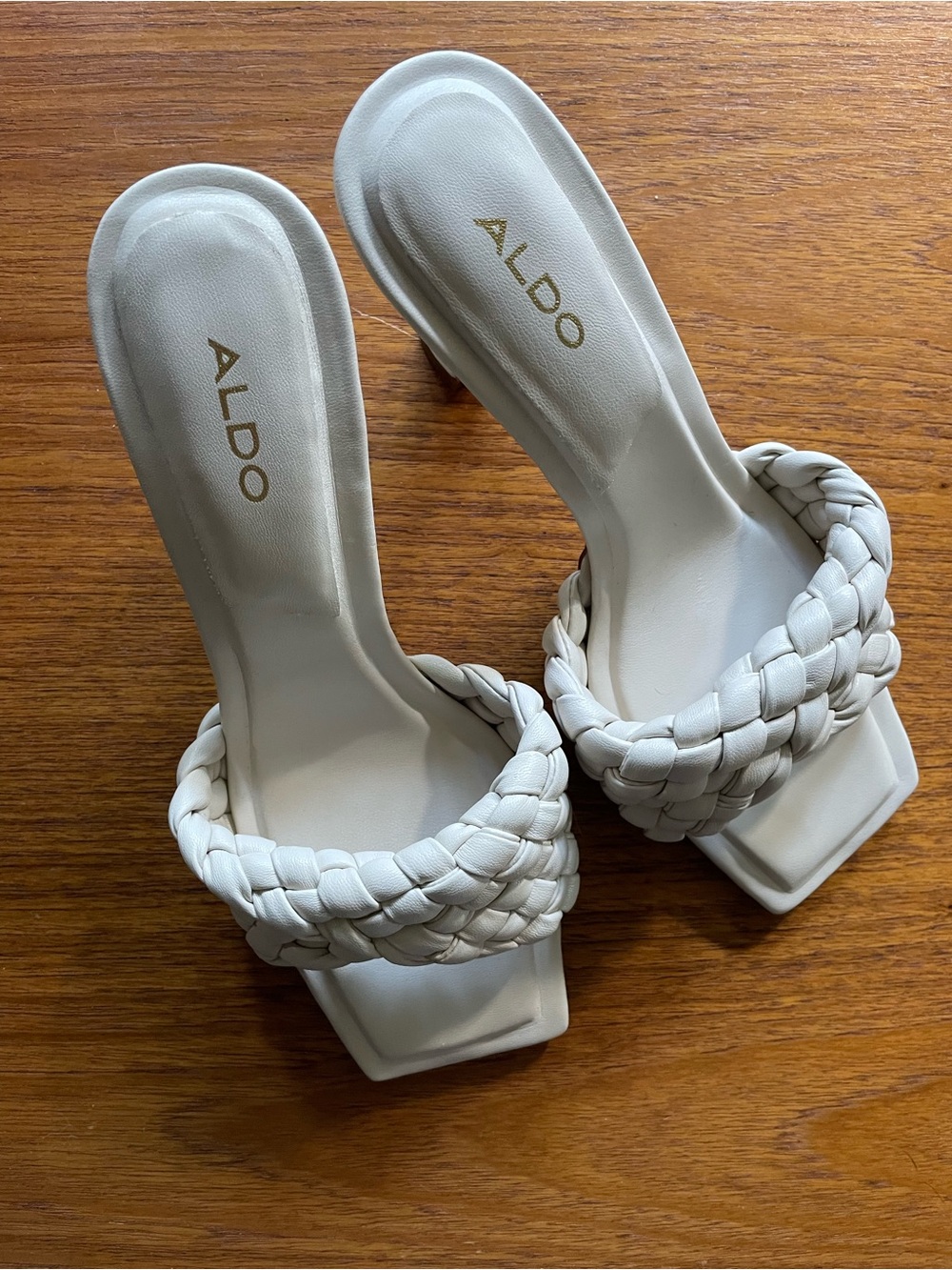 ALDO White Braided Strap Mid-Heel Sandals - Picture 3 of 8